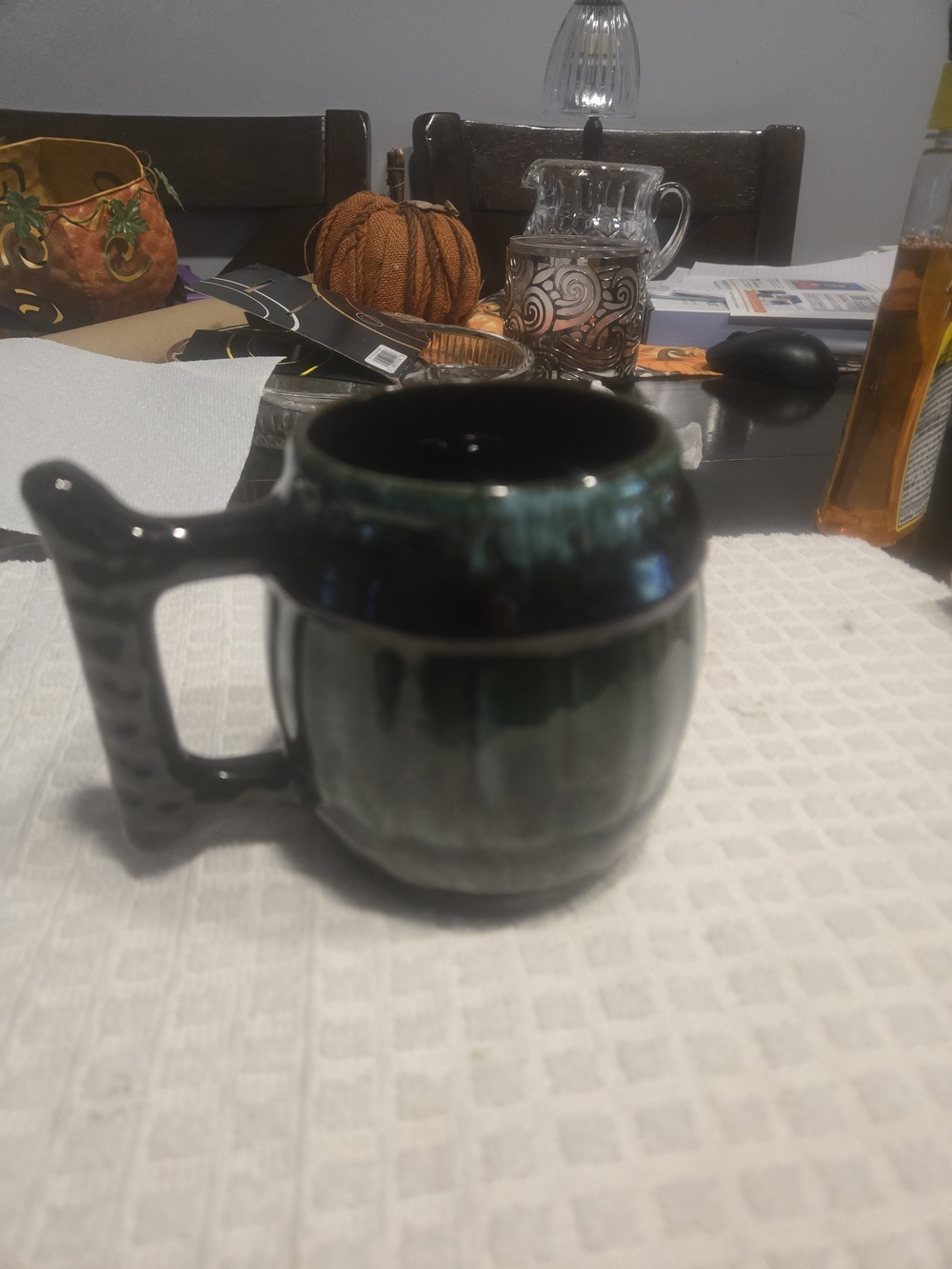 Vintage Blue Mountain Pottery Green Drip Glaze Barrel Mug